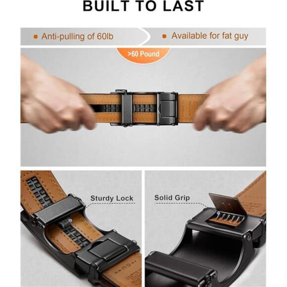 Mens Ratchet Belt 2 Units,Sliding Belt For Gift Mens Dress Casual 1 3/8",Size - Picture 5 of 7